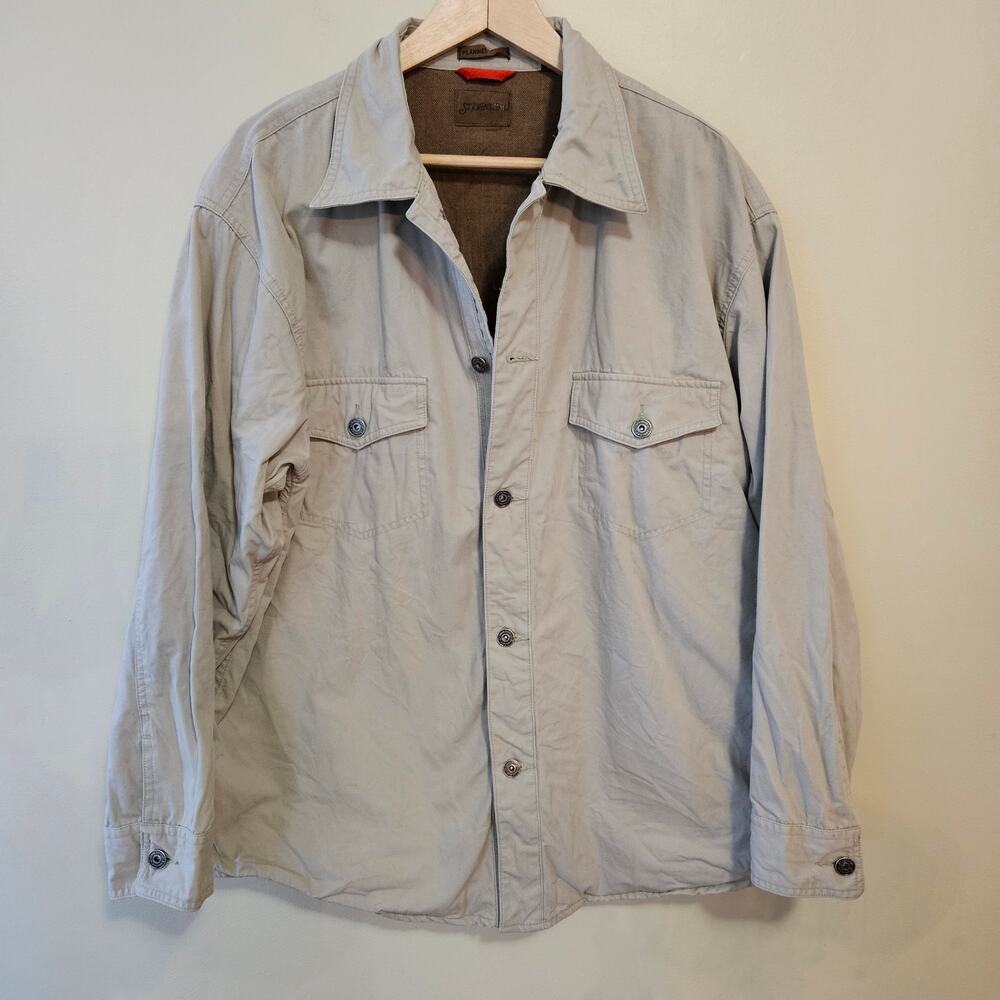VTG St. John's Bay Men's Flannel Lined Shirt Jacket Large Beige Utility Chore